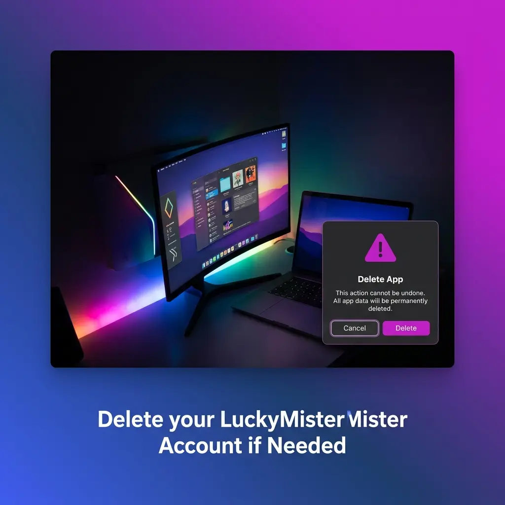 LuckyMister account closure guide showing steps to withdraw funds, contact support and request deletion