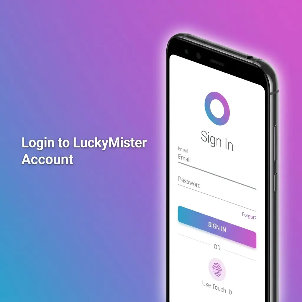 LuckyMister login page for accessing casino games, sportsbook bets, balance, bonuses and safer gambling tools