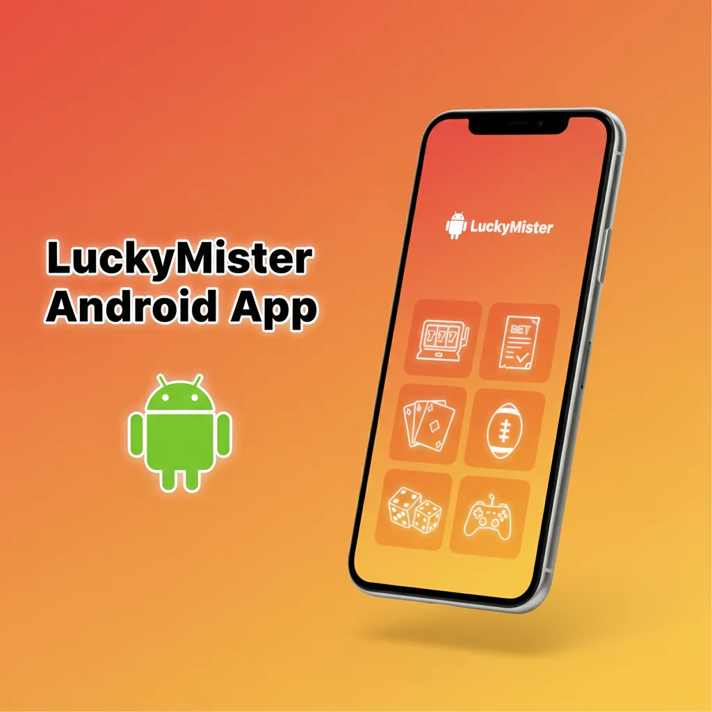 LuckyMister Android app on a smartphone, showing betting and casino games with fast deposits and withdrawals.