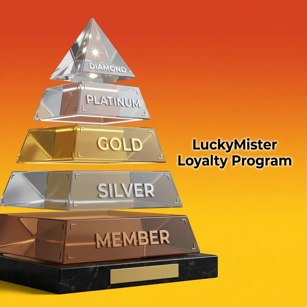 LuckyMister loyalty programme account dashboard showing VIP status, rewards balance, and casino or sportsbook offers