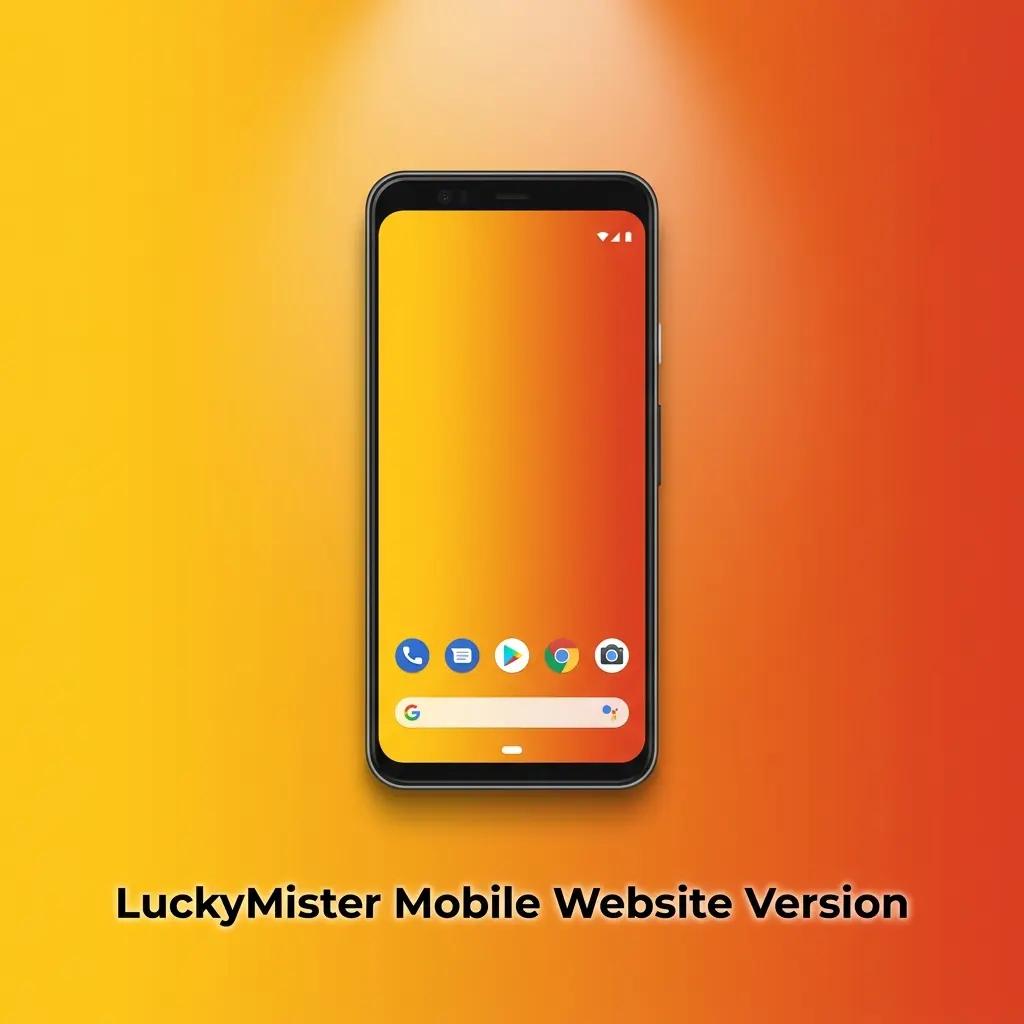 LuckyMister mobile website on phone showing sportsbook, casino, login, cashier and bonuses in a browser