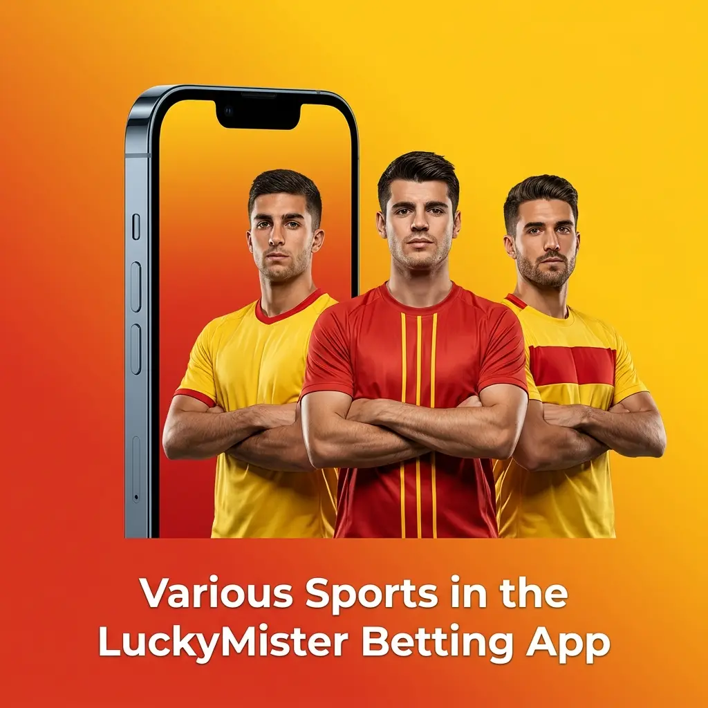 LuckyMister betting app showing football, racing, tennis and live in-play sports markets